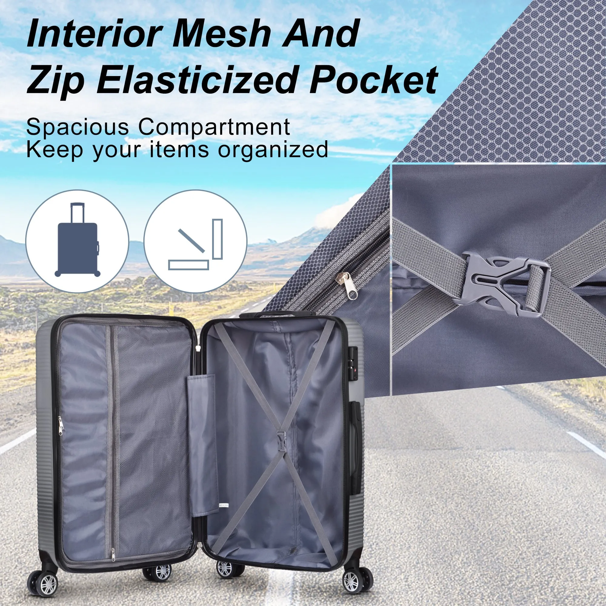3 Piece Luggage with TSA Lock ABS; Durable Luggage Set