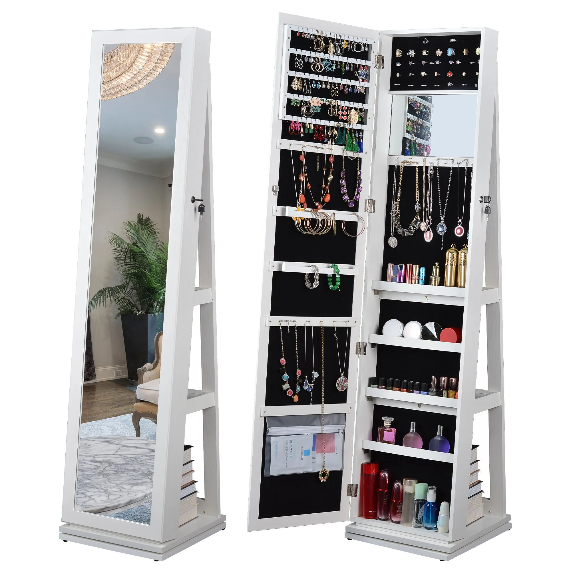Full Length Mirror 360В° Swivel Jewelry Cabinet