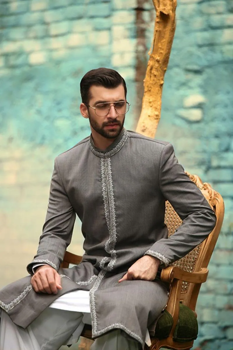 GEM Garments - Ash - Sherwani - Grey - 1 Piece - Viscose Polyester