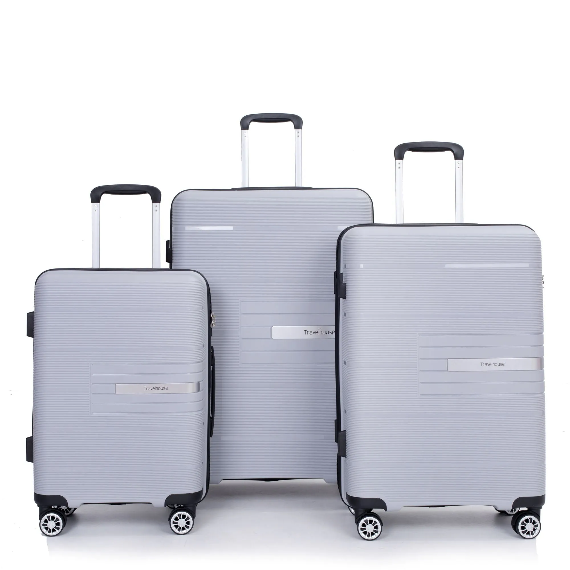 Hardshell Suitcase Double Spinner Wheels Pp Luggage Sets Lightweight Durable Suitcase With Tsa Lock, 3 Piece Set (20/24/28), Silver