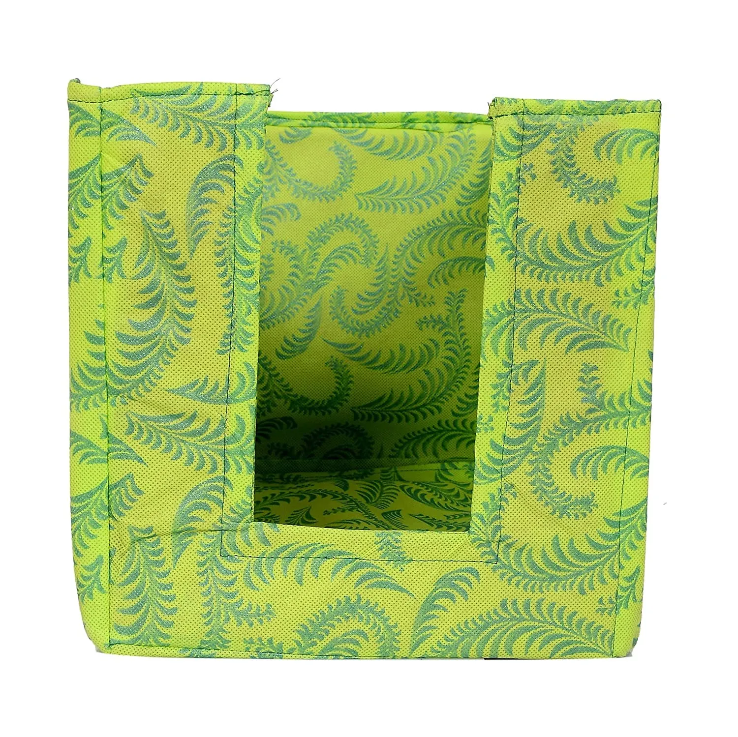 Heart Home Leaf Printed Non-Woven Foldable Shirt Stacker Closet Organizer With Handles- Pack of 3 (Green)-HS43HEARTH26470